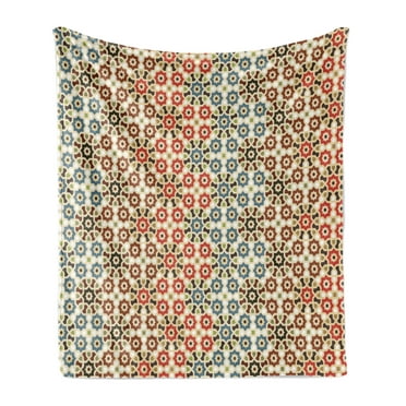 Abstract Soft Flannel Fleece Throw Blanket, Seamless Pattern with Motifs Far Eastern Themed Print, Cozy Plush for Indoor and Outdoor Use, 50" x 60", Beige and Brown, by Ambesonne