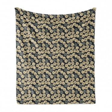 Abstract Soft Flannel Fleece Throw Blanket, Simple Rose Petals Pattern in Neutral Tones, Cozy Plush for Indoor and Outdoor Use, 50" x 60", Dark Blue Grey Ecru, by Ambesonne