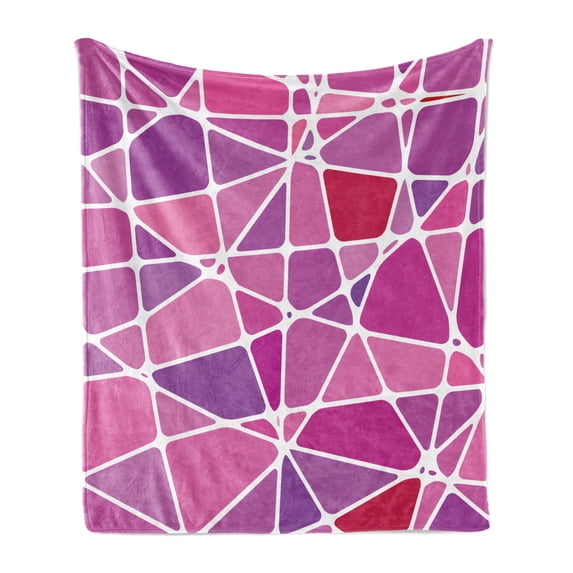 Abstract Soft Flannel Fleece Throw Blanket, Skewed Uneven Color Blocks Forming a Fractal Mosaic in Stained Glass Style, Cozy Plush for Indoor and Outdoor Use, 60" x 80", Pink Purple Red, by Ambesonne