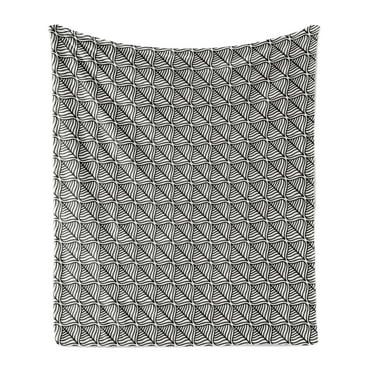 Abstract Soft Flannel Fleece Throw Blanket, Slanted Art Deco Inspired Pattern of Striped Leafy in Monochrome Style, Cozy Plush for Indoor and Outdoor Use, 60" x 80", Dark Grey White, by Ambesonne