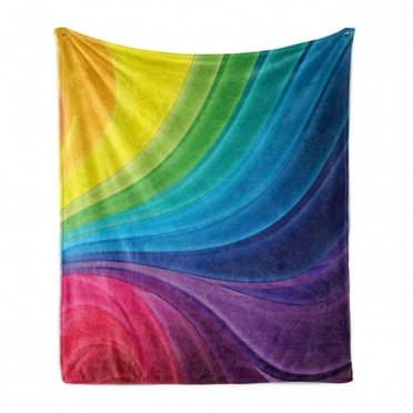 Abstract Soft Flannel Fleece Throw Blanket, Abstract Smooth Rainbow Inspired Curvy Lines Pattern Spiral Wavy Soft Spray Art, Cozy Plush for Indoor and Outdoor Use, 60" x 80", Multicolor, by Ambesonne