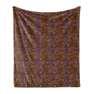 Abstract Soft Flannel Fleece Throw Blanket, Smoothly Engaging Colors Hand Drawing Style Wave Design with Spirals and Swirls, Cozy Plush for Indoor and Outdoor Use, 70" x 90", Multicolor, by Ambesonne