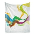 thumbnail image 1 of Abstract Soft Flannel Fleece Throw Blanket, Styled Wavy Ribbon Line and Smoked Rainbow Like Cool Graphic Artwork, Cozy Plush for Indoor and Outdoor Use, 60" x 80", Multicolor, by Ambesonne, 1 of 5