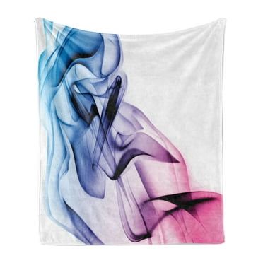 Abstract Soft Flannel Fleece Throw Blanket, Surreal Artwork Colorful Smoke Flow Swirl Contemporary Print, Cozy Plush for Indoor and Outdoor Use, 50" x 60", Fuchsia Blue, by Ambesonne