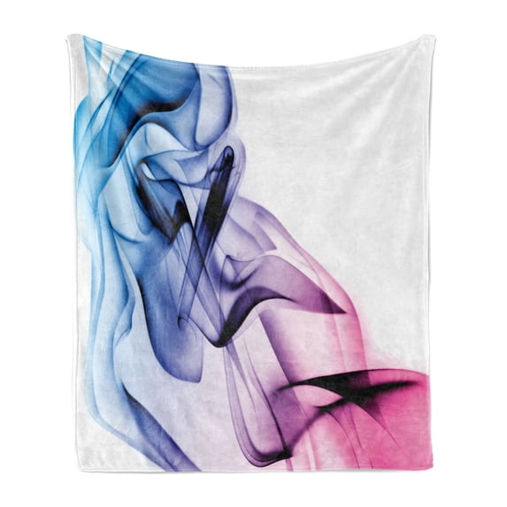 Abstract Soft Flannel Fleece Throw Blanket, Surreal Artwork Colorful Smoke Flow Swirl Contemporary Print, Cozy Plush for Indoor and Outdoor Use, 70" x 90", Fuchsia Blue, by Ambesonne