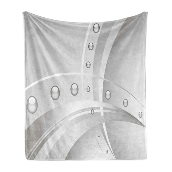 Abstract Soft Flannel Fleece Throw Blanket, Surreal Composition Lines Curves and Vivid Bubble Like Balls Print, Cozy Plush for Indoor and Outdoor Use, 60" x 80", Dimgray Grey White, by Ambesonne
