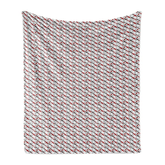 Abstract Soft Flannel Fleece Throw Blanket, Tangled Wavy Ogee Lines Vertical DNA Like Borders with Round Spots, Cozy Plush for Indoor and Outdoor Use, 50" x 60", Dimgrey Pale Grey Red, by Ambesonne