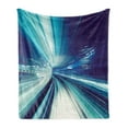 thumbnail image 1 of Abstract Soft Flannel Fleece Throw Blanket, Train Yurikamome Tokyo Modern Landscape at Night Work of Art, Cozy Plush for Indoor and Outdoor Use, 70" x 90", Blue White and Dark Blue, by Ambesonne, 1 of 5