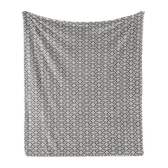 Abstract Soft Flannel Fleece Throw Blanket, Tribal Inspired Geometric Elements on a Plain Background, Cozy Plush for Indoor and Outdoor Use, 70" x 90", Charcoal Grey and White, by Ambesonne