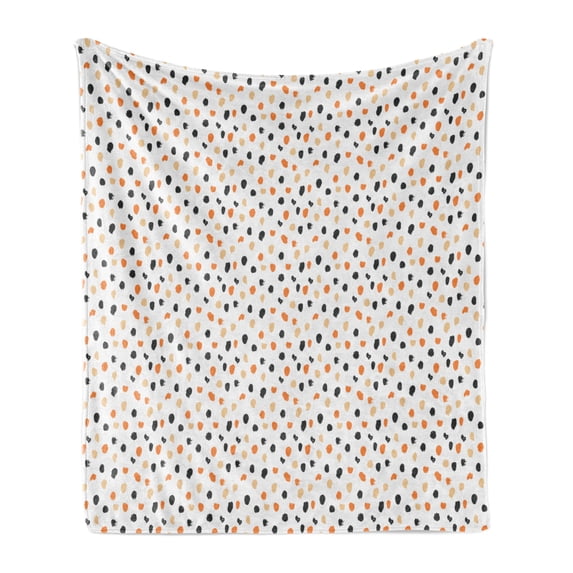 Abstract Soft Flannel Fleece Throw Blanket, Tricolor Brush Strokes Print on Pastel Dots Background, Cozy Plush for Indoor and Outdoor Use, 60" x 80", Marigold Charcoal Grey, by Ambesonne