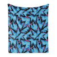 thumbnail image 1 of Abstract Soft Flannel Fleece Throw Blanket, Trippy Neon in Contrast with Grunge Digital Effects Illustration, Cozy Plush for Indoor and Outdoor Use, 50" x 60", Sky Blue Black Pink, by Ambesonne, 1 of 6
