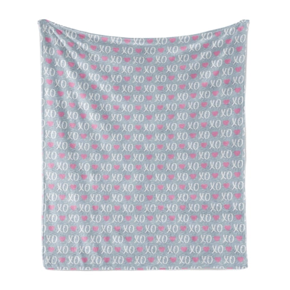 Abstract Soft Flannel Fleece Throw Blanket, Valentines Day Concept Modern Era Xo Messages on Olive 3 Branches Background, Cozy Plush for Indoor and Outdoor Use, 50" x 60", Multicolor, by Ambesonne