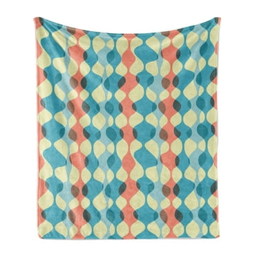Abstract Soft Flannel Fleece Throw Blanket, Vertical Arrangement with Vintage Colors Retro Fifties Curved Stripes Pattern, Cozy Plush for Indoor and Outdoor Use, 50" x 70", Multicolor, by Ambesonne