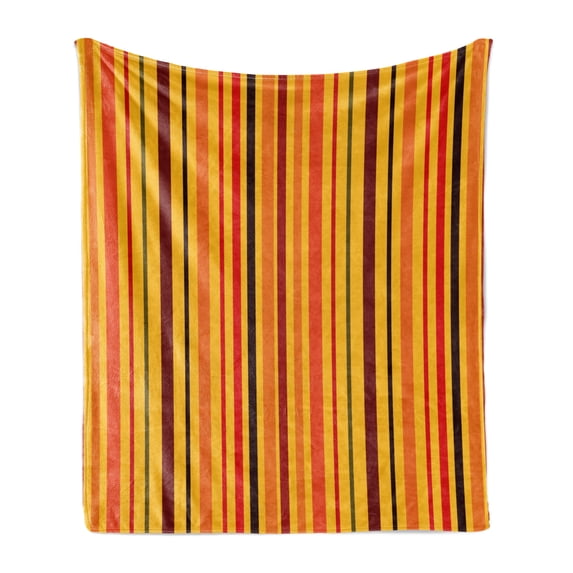 Abstract Soft Flannel Fleece Throw Blanket, Vertical Colorful Straight Lines Geometric Vibrant Stripes Design, Cozy Plush for Indoor and Outdoor Use, 50" x 60", Orange Marigold Burgundy, by Ambesonne