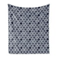 thumbnail image 1 of Abstract Soft Flannel Fleece Throw Blanket, Vertical and Horizontal Shapes Stripes and Dots Dashes Mix Pattern, Cozy Plush for Indoor and Outdoor Use, 50" x 70", Indigo and White, by Ambesonne, 1 of 5