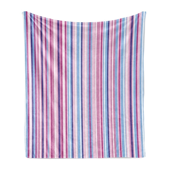 Abstract Soft Flannel Fleece Throw Blanket, Vertical Striped Gradient Different Colored Lines Tile Bands Image, Cozy Plush for Indoor and Outdoor Use, 50" x 60", Baby Pink Sky Blue, by Ambesonne