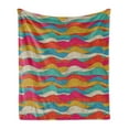 thumbnail image 1 of Abstract Soft Flannel Fleece Throw Blanket, Vibrant Colored Hand-drawn Wave Pattern Colorful Retro Style Funky Illustration, Cozy Plush for Indoor and Outdoor Use, 50" x 60", Multicolor, by Ambesonne, 1 of 6
