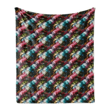 Abstract Soft Flannel Fleece Throw Blanket, Vibrant Rectangles Traditional Polka Dots Design Surrealism Inspired Geometric, Cozy Plush for Indoor and Outdoor Use, 50" x 60", Multicolor, by Ambesonne