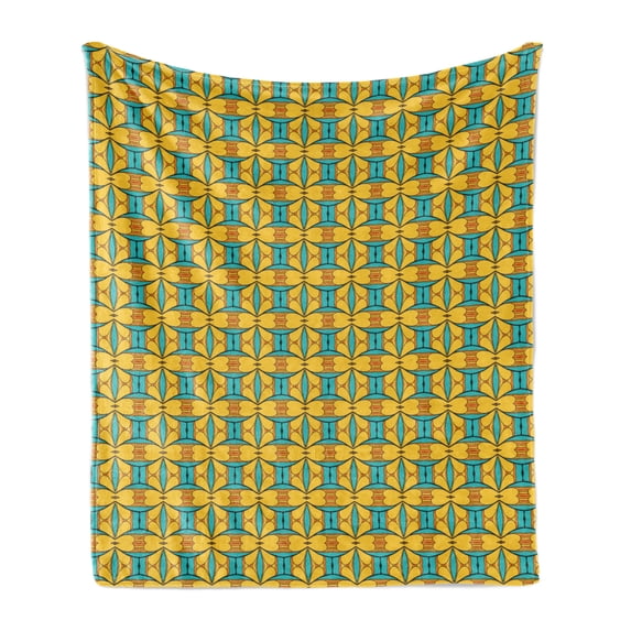 Abstract Soft Flannel Fleece Throw Blanket, Vintage Inspired Art with Motif Abstract Style Flowers and Stripes Art Print, Cozy Plush for Indoor and Outdoor Use, 50" x 70", Multicolor, by Ambesonne