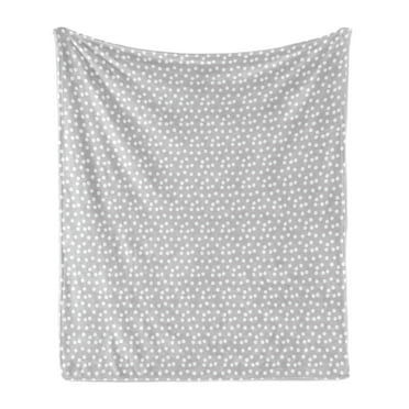 Abstract Soft Flannel Fleece Throw Blanket, Vintage Polka Dots Pattern with Little Rounds Classic Geometric Design, Cozy Plush for Indoor and Outdoor Use, 70" x 90", Pale Grey and White, by Ambesonne