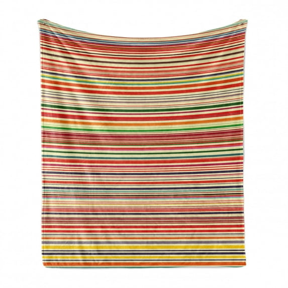 Abstract Soft Flannel Fleece Throw Blanket, Vivid Horizontal Colorful Striped Lines Background Rainbow Bars Display, Cozy Plush for Indoor and Outdoor Use, 70" x 90", Multicolor, by Ambesonne