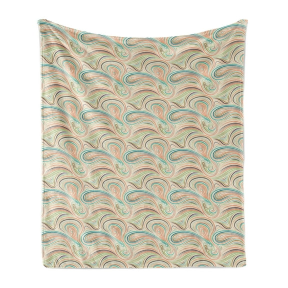 Abstract Soft Flannel Fleece Throw Blanket, Wave Inspired Colorful Retro Groovy Pattern, Cozy Plush for Indoor and Outdoor Use, 50" x 60", Multicolor, by Ambesonne