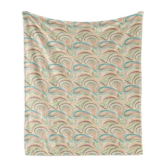 Abstract Soft Flannel Fleece Throw Blanket, Wave Inspired Colorful Retro Groovy Pattern, Cozy Plush for Indoor and Outdoor Use, 50" x 70", Multicolor, by Ambesonne