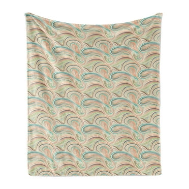 Abstract Soft Flannel Fleece Throw Blanket, Wave Inspired Colorful Retro Groovy Pattern, Cozy Plush for Indoor and Outdoor Use, 60" x 80", Multicolor, by Ambesonne