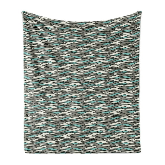 Abstract Soft Flannel Fleece Throw Blanket, Wave Pattern Horizontal Stripes with Little Dots Design Digital Print, Cozy Plush for Indoor and Outdoor Use, 70" x 90", Multicolor, by Ambesonne