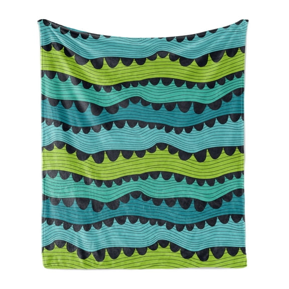 Abstract Soft Flannel Fleece Throw Blanket, Waves Composed of Repeating Parallel Lines Contemporary Style Artwork, Cozy Plush for Indoor and Outdoor Use, 50" x 70", Multicolor, by Ambesonne