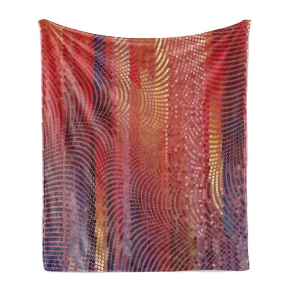 Abstract Soft Flannel Fleece Throw Blanket, Wavy Curvy Mosaic Design Pixelated Texture in Vibrant Colors Digital Art Print, Cozy Plush for Indoor and Outdoor Use, 70" x 90", Multicolor, by Ambesonne