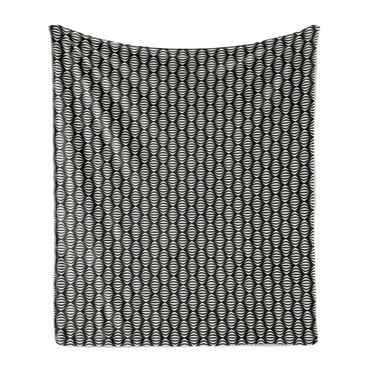 Abstract Soft Flannel Fleece Throw Blanket, Wavy Lines Pattern Geometric Striped Design Oval Shapes Monochrome, Cozy Plush for Indoor and Outdoor Use, 50" x 70", Beige and Charcoal Grey, by Ambesonne