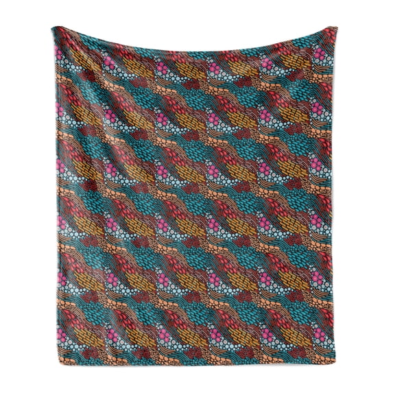 Abstract Soft Flannel Fleece Throw Blanket, Wavy Pattern of Diagonal Ornaments Stripes Raindrops and Circles, Cozy Plush for Indoor and Outdoor Use, 60" x 80", Charcoal Grey Multicolor, by Ambesonne