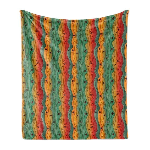 Abstract Soft Flannel Fleece Throw Blanket, Wavy Vertical Stripes Pattern Repeating Waves and Circles Funky Retro Artwork, Cozy Plush for Indoor and Outdoor Use, 70" x 90", Multicolor, by Ambesonne