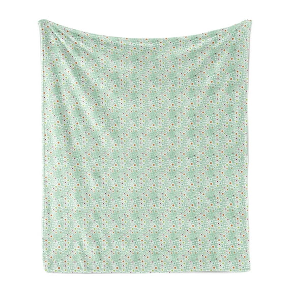 Abstract Soft Flannel Fleece Throw Blanket, Whimsical and Cool Dotted Shapes on an Aquatic Background, Cozy Plush for Indoor and Outdoor Use, 50" x 70", Almond Green Mint Green, by Ambesonne