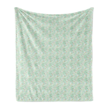 Abstract Soft Flannel Fleece Throw Blanket, Whimsical and Cool Dotted Shapes on an Aquatic Background, Cozy Plush for Indoor and Outdoor Use, 70" x 90", Almond Green Mint Green, by Ambesonne