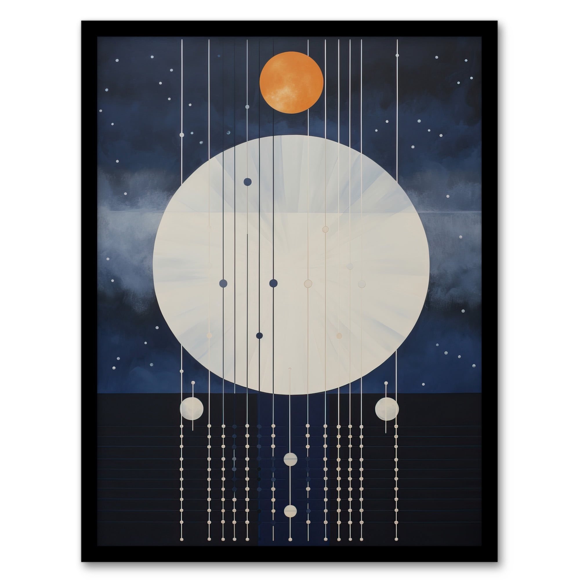 Abstract Solar Eclipse Oil Painting Blue Orange Geometric Planetary ...