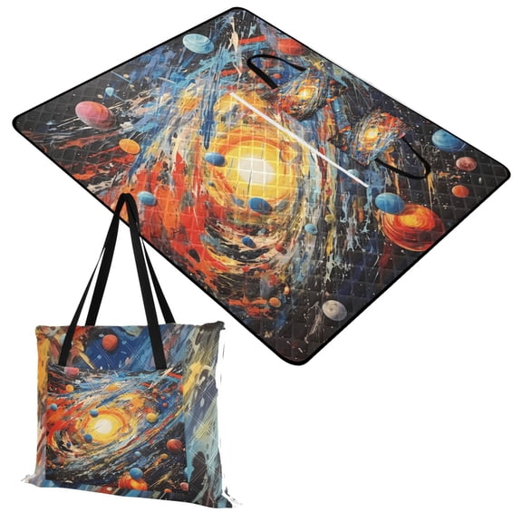 Abstract Solar System Extra Large Picnic Beach Blanket Waterproof Sand Proof Portable Outdoor Mat 60x80
