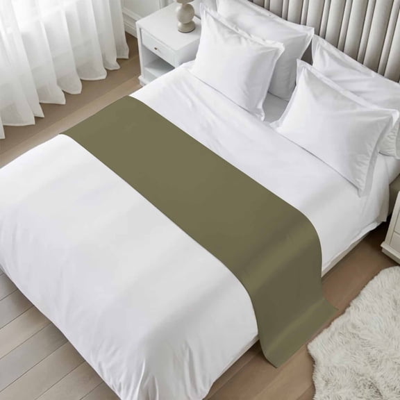 Abstract Solid Color Bed Runner Scarf, Simple Avocado Dark Low Saturation Twin Bed Scarf Runner, No Fading Decorative Bedding Scarf for Bedroom Hotels Homes and Guestrooms