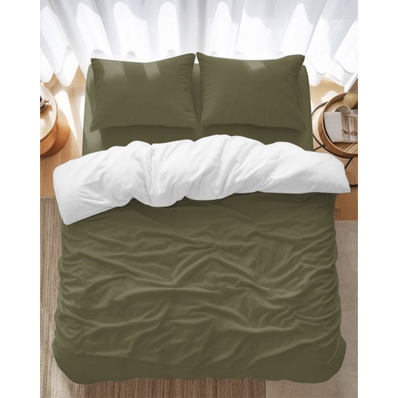 Abstract Solid Color Bedding Duvet Cover Set Twin Size 4 Pieces Simple Avocado Dark Low Saturation Bedding Set with Zipper Closure, 1 Comforter Cover 68x90 Inches 1 Flat Sheet & 2 Pillow Cases