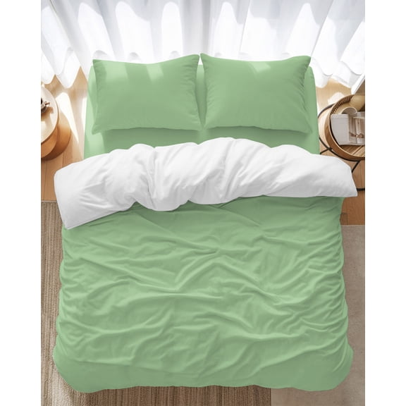 Abstract Solid Color Bedding Duvet Cover Set Twin Size 4 Pieces Simple Avocado Low Saturation Bedding Set with Zipper Closure, 1 Comforter Cover 68x90 Inches 1 Flat Sheet & 2 Pillow Cases
