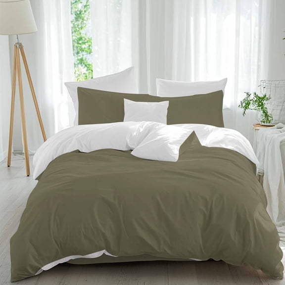 Abstract Solid Color Comforter Set Twin Size, Simple Avocado Dark Low Saturation Soft Bedding Set for Man Woman, 4 Pieces Duvet Cover Set with Fitted Sheet, 2 Pillowcases