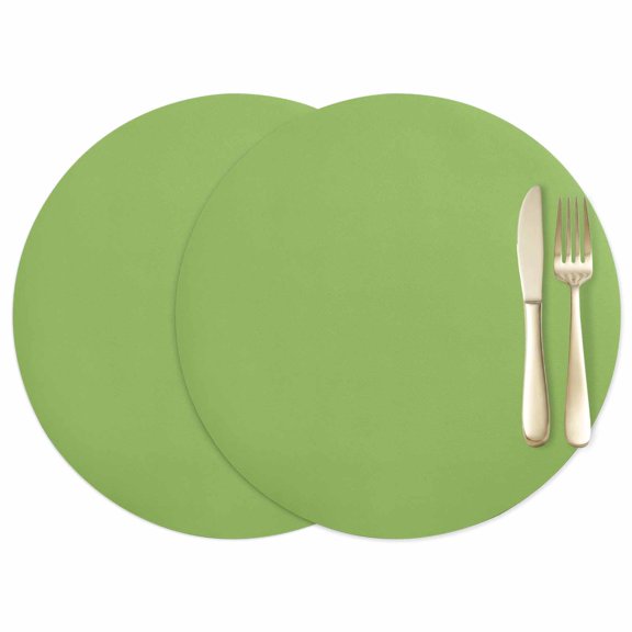 Abstract Solid Color Leather Placemats Set of 2, 12 Inch, Simple Avocado Green Low Saturation Waterproof Oil-Proof Place Mats, Non-Slip Table Mats for Kitchen, Dining Room, Indoor Outdoor