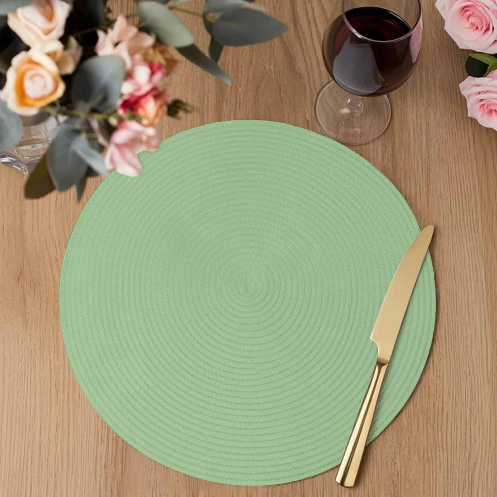 Abstract Solid Color Round Braided Placemats Set of 4, Simple Avocado ...