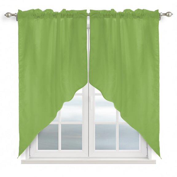 Abstract Solid Color Swag Curtain Valance for Windows, Simple Avocado Green Low Saturation Window Treatments Short Swag Topper for Kitchen Windows Bathroom Bedroom, 28"x36"