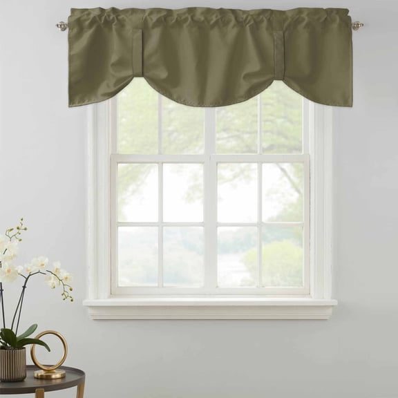 Abstract Solid Color Tie Up Valances Curtain, Simple Avocado Dark Low Saturation Adjustable Valance for Window Light Filtering for Kitchen and Bathroom Rod Pocket 1 Panel 42x12in