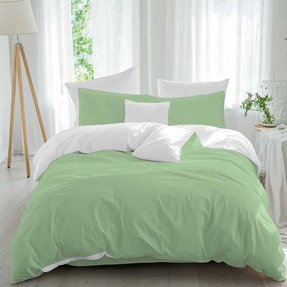 Abstract Solid Color Twin Duvet Cover Set, Simple Avocado Low Saturation 4 Piece Microfiber Bedding Set with Zipper Closure, Bed Sheet and 2 Pillow Shams, Soft Bedding Cover