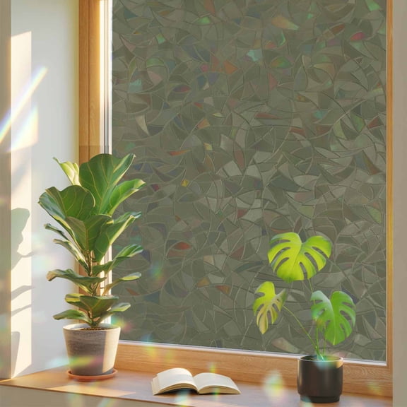 Abstract Solid Color Window Privacy Film, Simple Avocado Dark Low Saturation Stained Glass Rainbow Film Decorative Window Clings, Static Cling Sun Blocking Stickers 17.7" x 39.3"