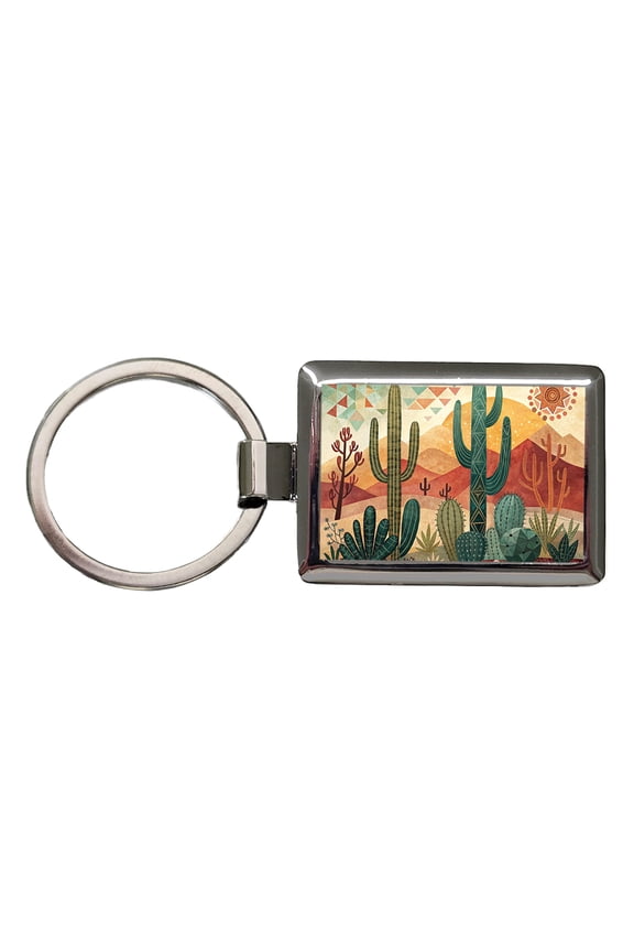 Abstract Southwestern Cactus Desert Design Metal Rectangle Keychain
