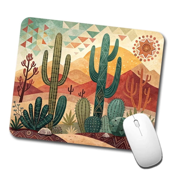 Abstract Southwestern Cactus Desert Design Mouse Pad Low Profile Gaming Mat